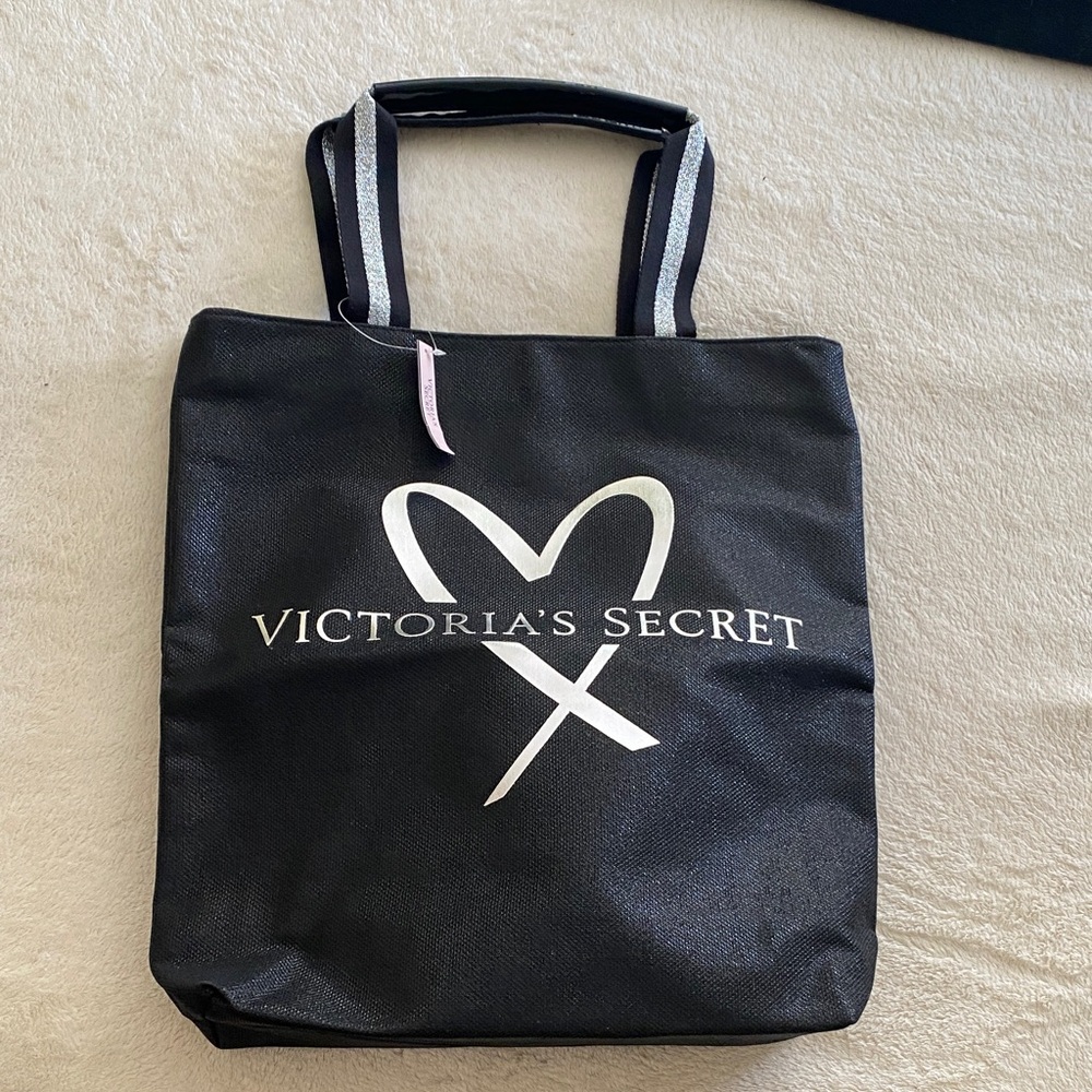Victoria's Secret Black and Silver Heart Tote